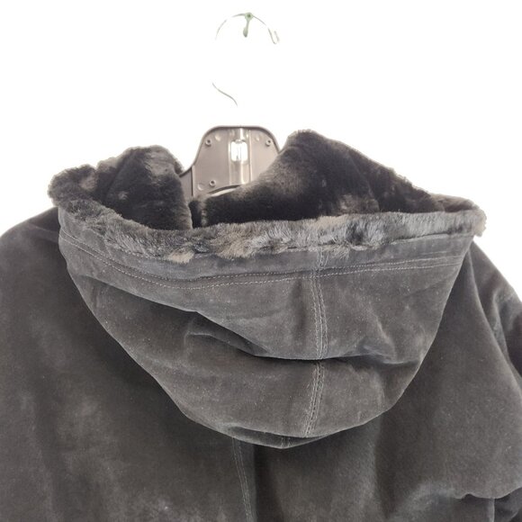 Vintage Pelican Cove Cropped Black Suede Hooded Bomber Jacket Size Small NWT - Picture 7 of 15